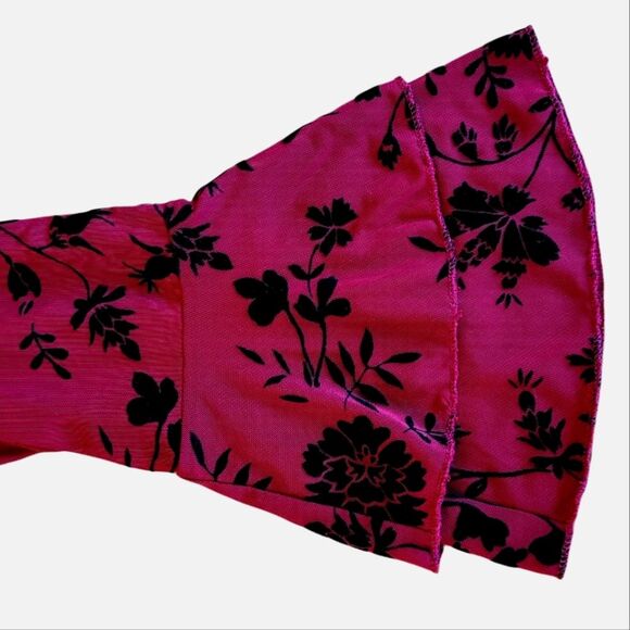 Honey Belle Whimsigoth Floral Bell Sleeve Deep V Mini Dress Burgandy Black Small - Picture 7 of 9